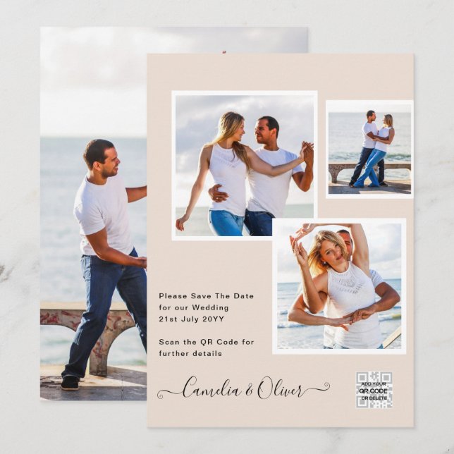 Champagne Blush PHOTO Faire-part de mariage QR Cod (Devant / Derrière)