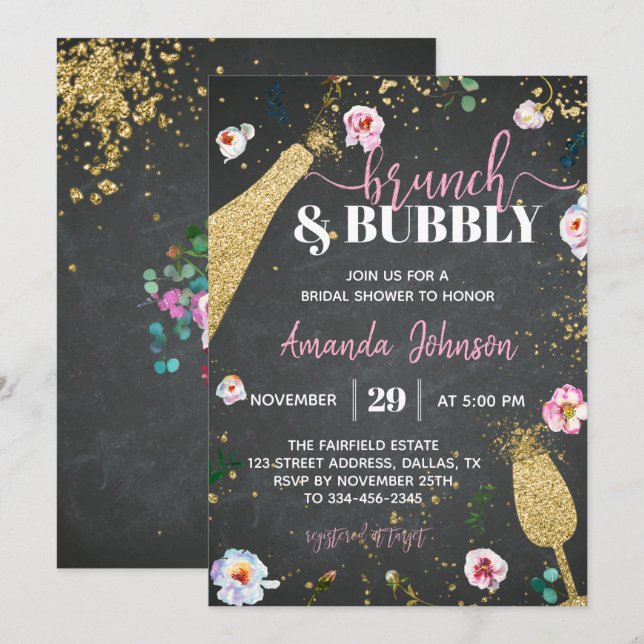 Champagne Brunch & Bubbly Invitation de douche nup (Devant / Derrière)