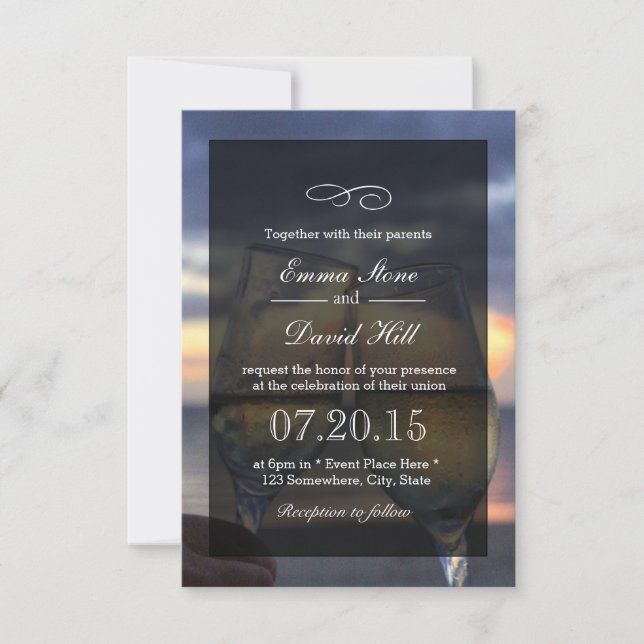 Champagne Cheers Beach Mariages Invitations (Devant)