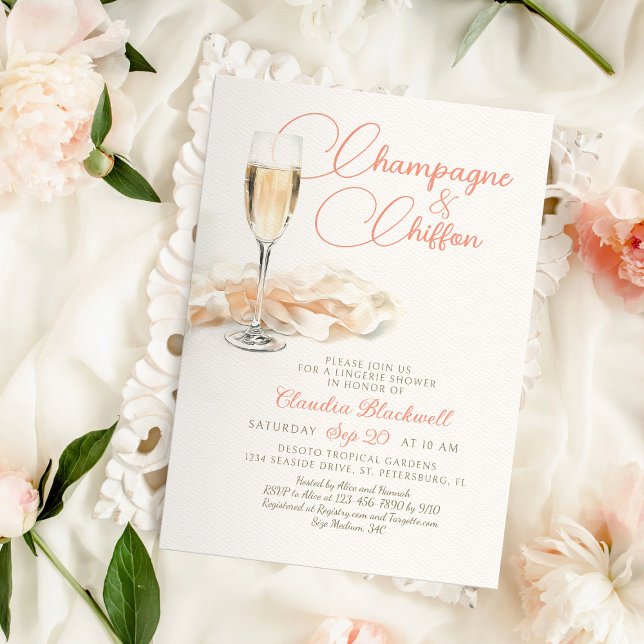 Champagne Chiffon Lingerie Douche Invitation (Créateur téléchargé)
