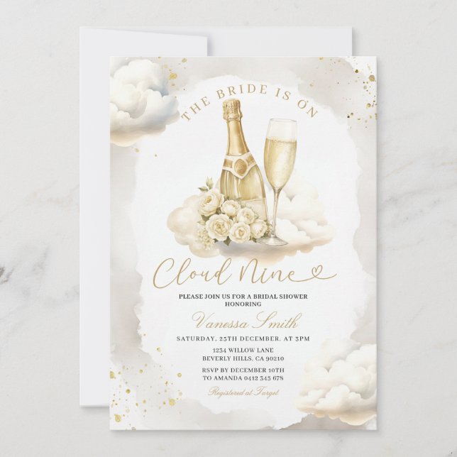 Champagne Cloud Nine Bridal Shower Invitation (Devant)