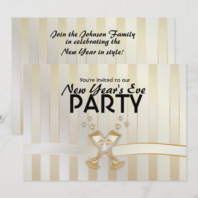 Champagne coeur Nouvel An Invitations (Devant / Derrière)