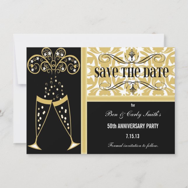 Champagne & Damask Enregistrer la date Invitation (Devant)