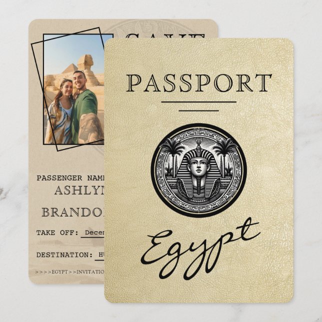 Champagne Egypt Passport Wedding Save the Date (Devant / Derrière)