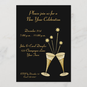 Champagne Glasses Stars Cocktail Party Invitation