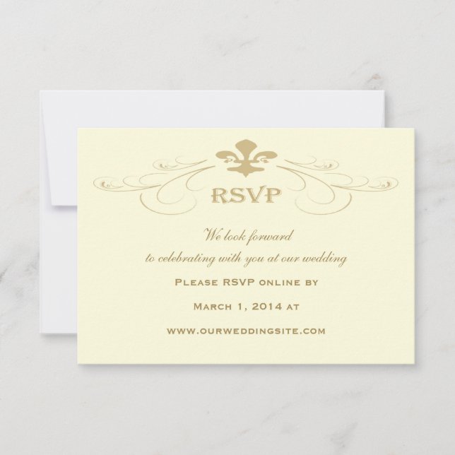 Champagne Gold Fleur de Lis Mariage Cartes RSVP (Devant)
