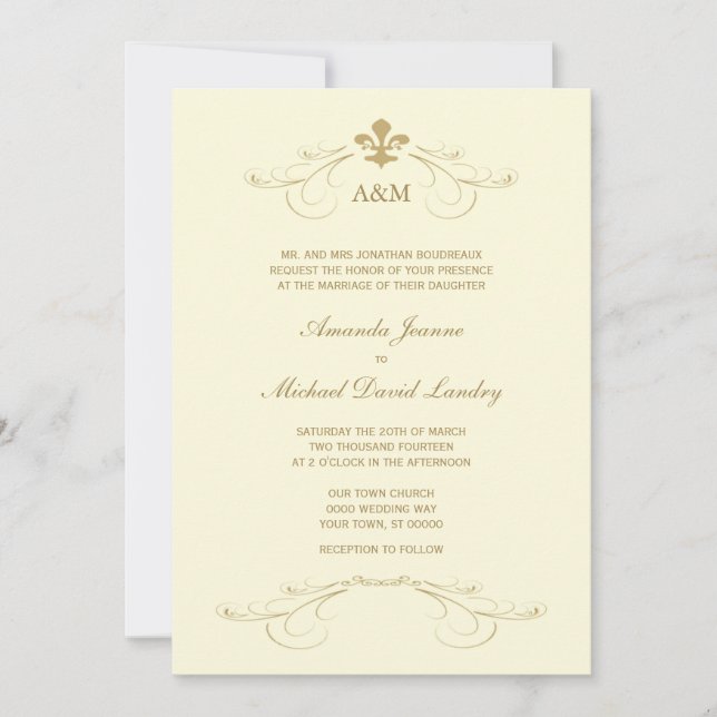 Champagne Gold Fleur de Lis Mariage I Invitations (Devant)