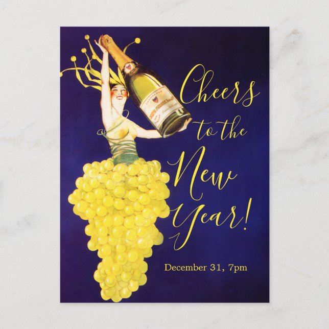 Champagne Grapes NYE Invitation Postcard (Devant)