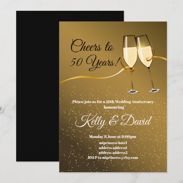 Champagne, invitation d'anniversaire de mariage (Devant / Derrière)