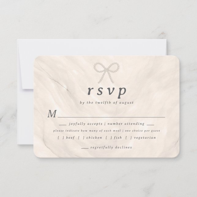 Champagne Neutral Pearl Bow Meal Choice RSVP Card (Devant)
