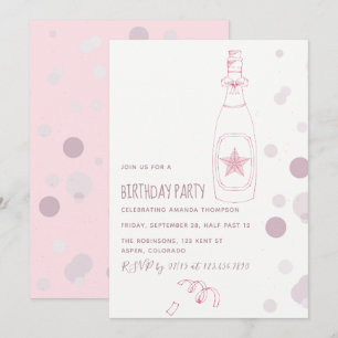 Champagne rose et Confetti Adulte Invitation d'ann