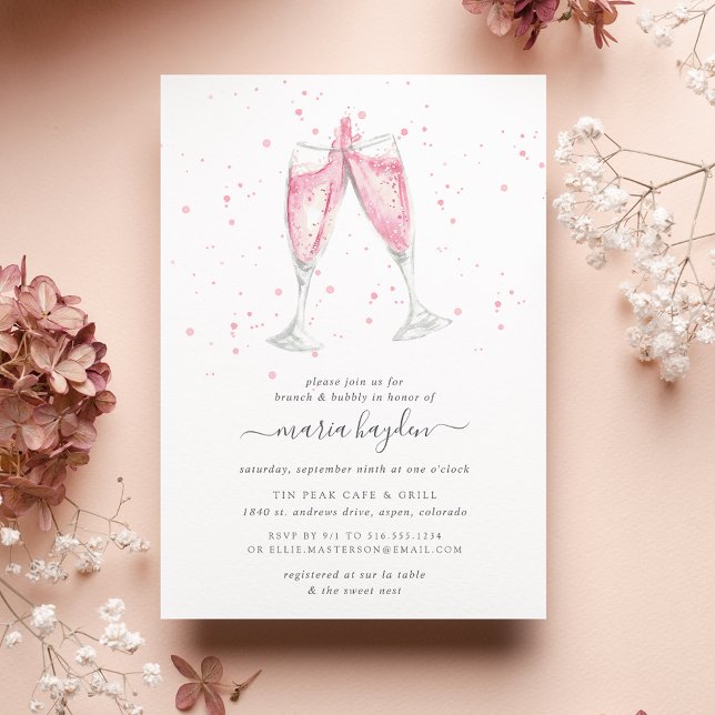 Champagne rose | Invitation Brunch & Bubbly (Créateur téléchargé)