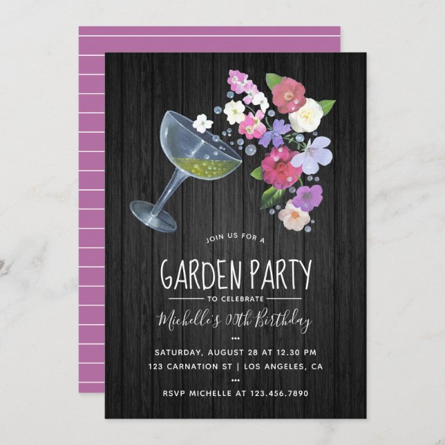 Champagne rustique floral Garden Party Invitation (Devant / Derrière)