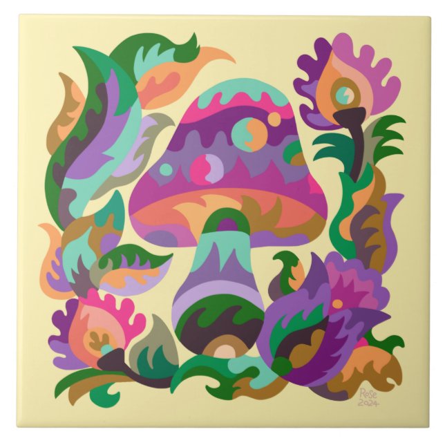 Champignons Arc-en-ciel Magique Carreaux en cérami (Devant)