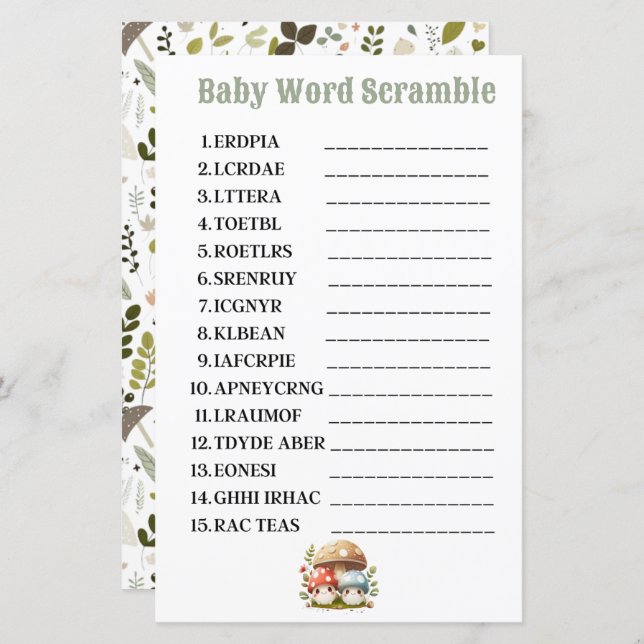 Champignons Bébé Mot Scramble (Devant / Derrière)