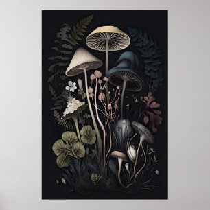 Champignons Botaniques Impression Dark Cottagecore