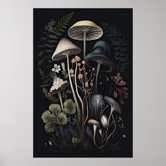 Champignons Botaniques Impression Dark Cottagecore (Devant)