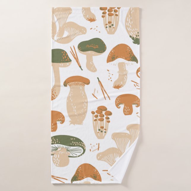 Champignons comestibles sans couture motif. Linocu (Serviette de bain)