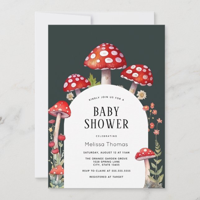 Champignons Cottage Bois Baby shower Invitation (Devant)