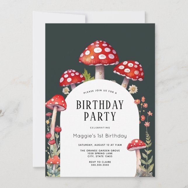 Champignons Cottage Bois Invitation d'anniversaire (Devant)