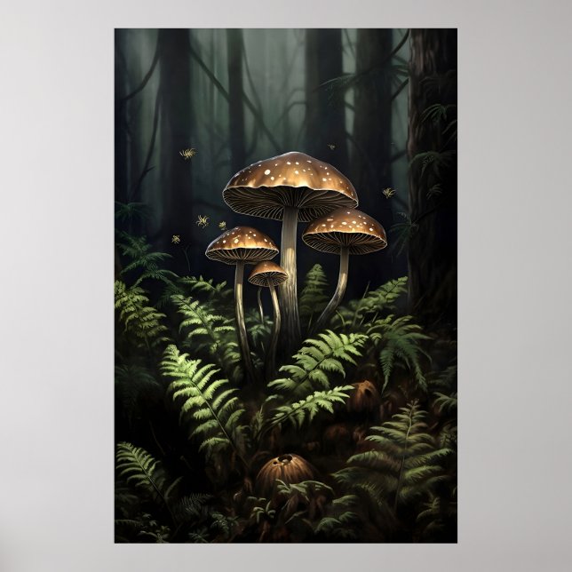 Champignons dans une impression de fougère de mous (Devant)