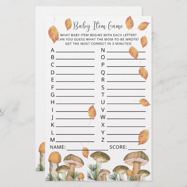 Champignons d'aquarelle - Baby shower Article Jeu (Devant / Derrière)