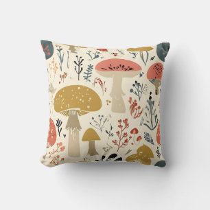 Champignons d'automne et Motif botanique Coussin