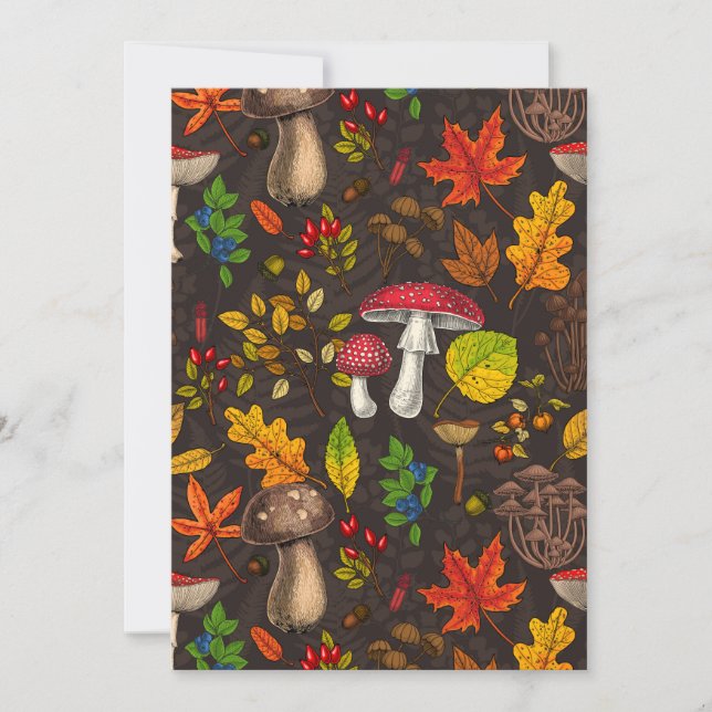 Champignons d'automne, feuilles, noix et baies sur (Devant)