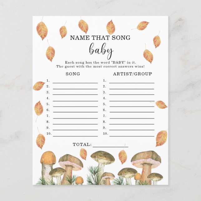 Champignons d'automne - jeu de baby shower « Nomme (Devant)