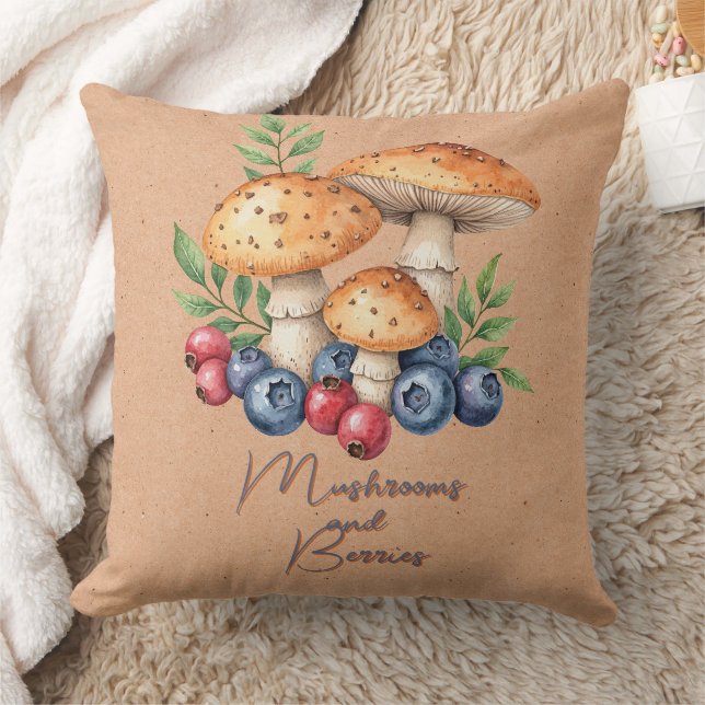 Champignons et baies sur oreiller Brown (Couverture)