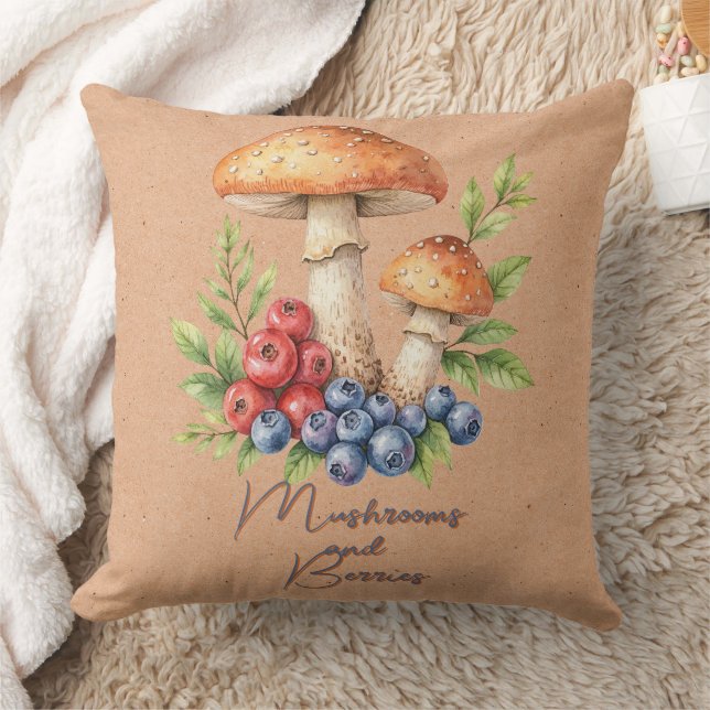 Champignons et baies sur oreiller Brown (Couverture)