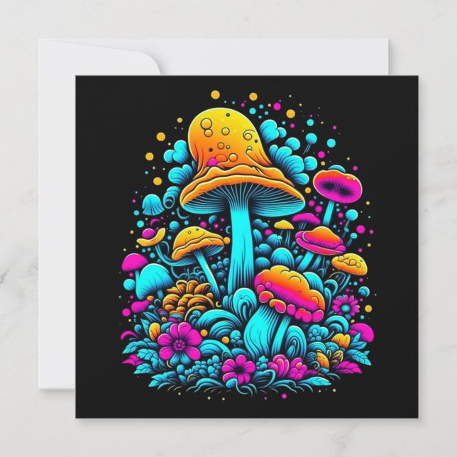 Champignons et fleurs rétro Neon Ai Art (Devant)