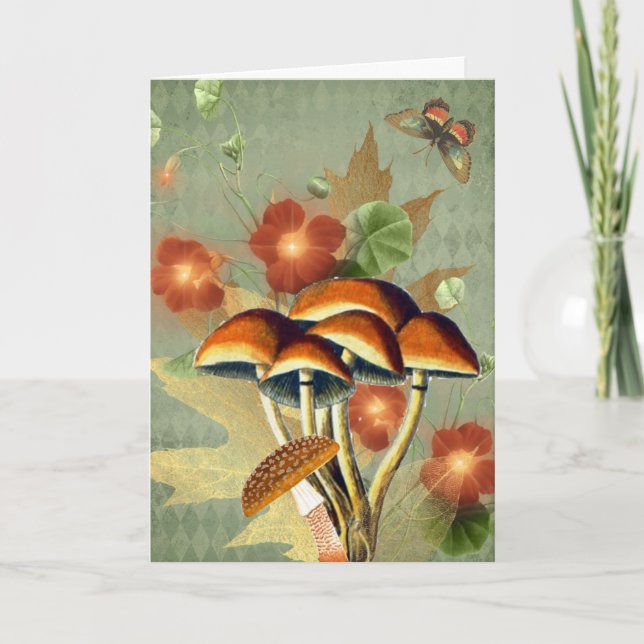 Champignons et papillon automnaux vintage (Devant)