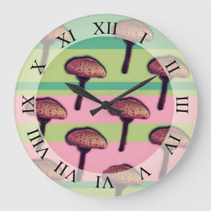 Champignons et rayures Horloge murale