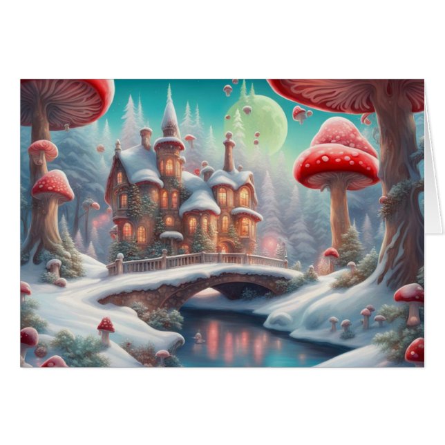 Champignons Fairy Cottage Salutation Carte de vaca (Devant horizontal)