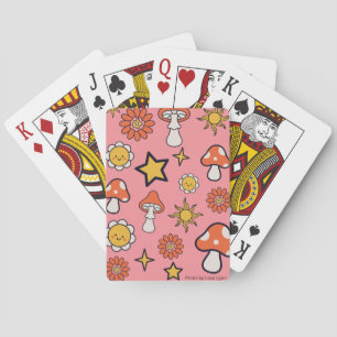 Champignons, Fleurs, & Étoiles Cartes De Jeu Rose