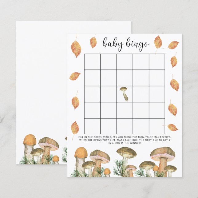 Champignons - jeu de bingo pour une baby shower (Devant / Derrière)