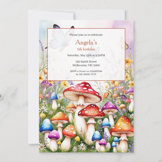 Champignons magiques Invitation Filles d'anniversa (Devant)
