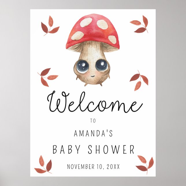 Champignons mignons - Affiche de bienvenue Baby sh (Devant)