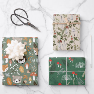 Champignons Noël emballage papier d'emballage forê