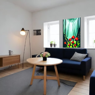 Champignons rouges dans la forêt AI Art Poster