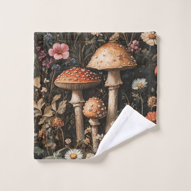 Champignons Whimsical et Botanique Fleur sauvage (Gant de toilette)