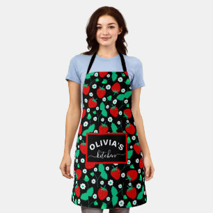 Champs de fraises Motif tablier noir