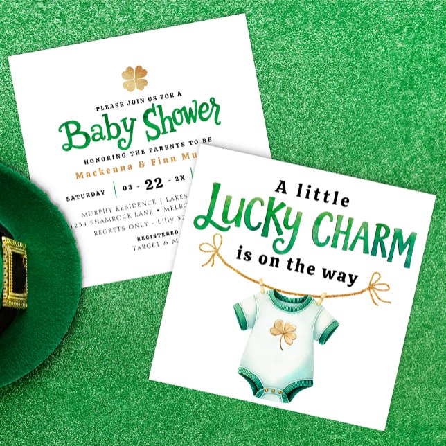Chance Carré Baby shower Invitation (Modern Lucky Charm Baby Shower Invite)