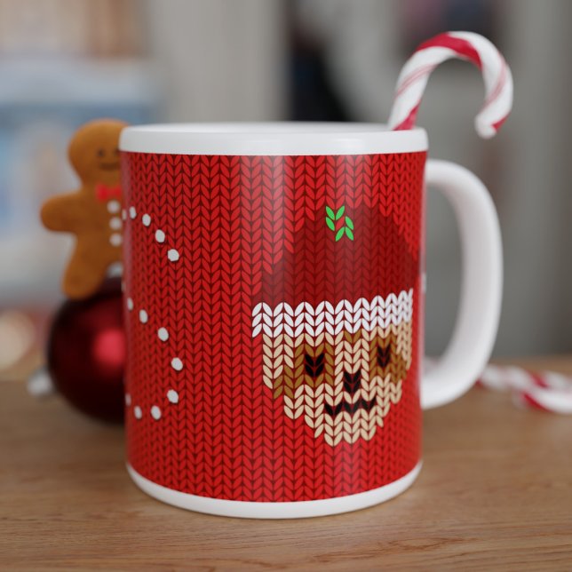 Chandail de Noël Monogramme Géant Mug de café (Merry Slothmas! If you love sloths, Christmas and large coffee mugs - just add your initial)