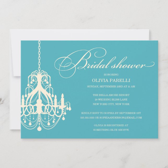 CHANDELIER AQUA & CRÈME| INVITATION FÊTE DE L'MARI (Devant)