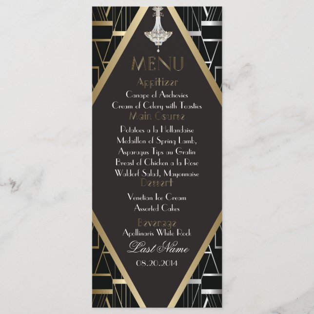 Chandelier de menu Mariage Gatsby Deco Classic (Devant)