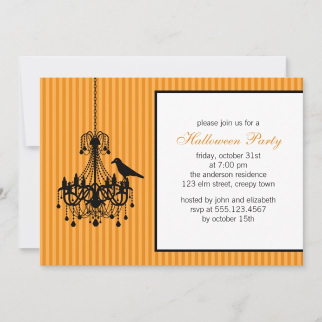 Chandelier et corbeau Halloween fêtes Invitations (Devant)