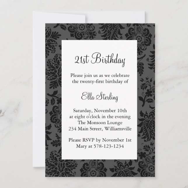 Chandelier et Damask Birthday Invitation (Devant)