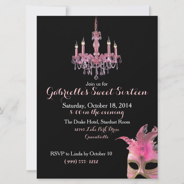 Chandelier et sucré mascarade 16 invitations (Devant)